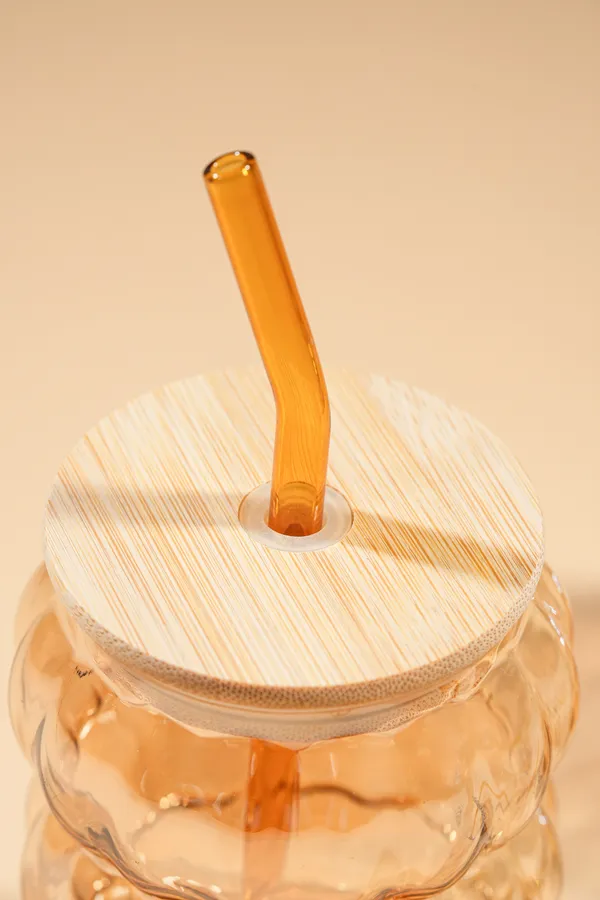 Amber_Hive_2_0_Glass_Tumbler_With_Wooden_Lid_Glass_Straw_Set_Of_2_600Ml