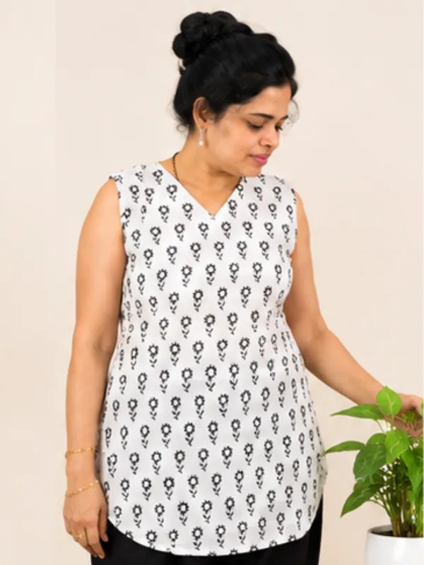 White_Floral_Print_Sleeveless_Top
