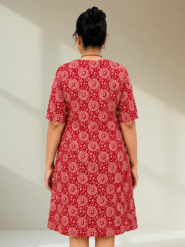Maroon_Warli_Ethnic_Print_A-Line_Dress_with_Short_Sleeves