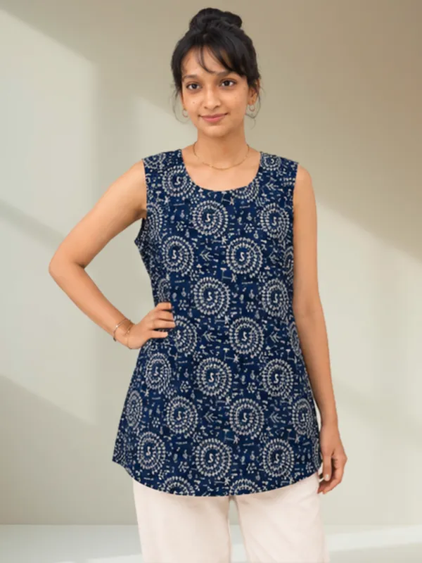 Navy_Blue_Warli_Print_Sleeveless_Top_for_Women