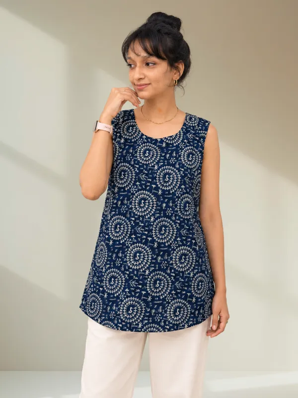 Navy_Blue_Warli_Print_Sleeveless_Top_for_Women