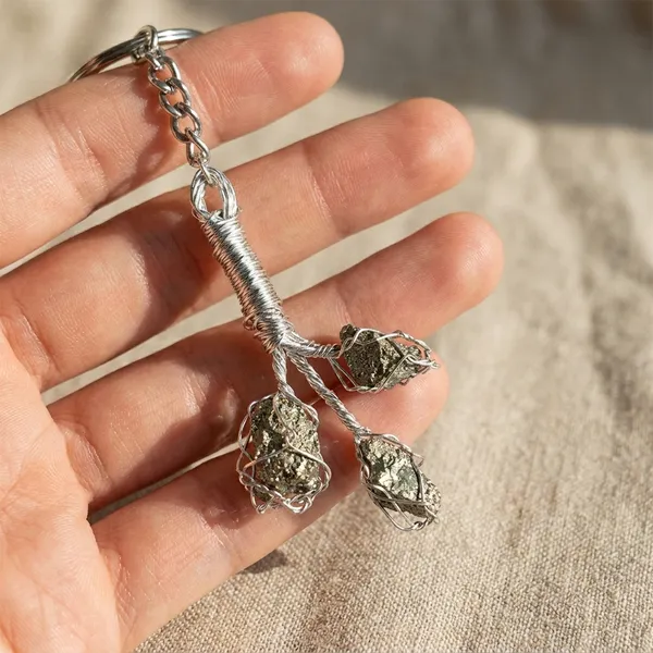 Silver_Lightweight_Pyrite_Stone_Keychain_For_Unisex_(Pack_fo_2)