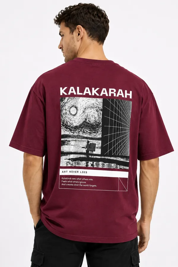 Maroon_Kalakarah_Printed_Cotton_T-Shirt_For_Men