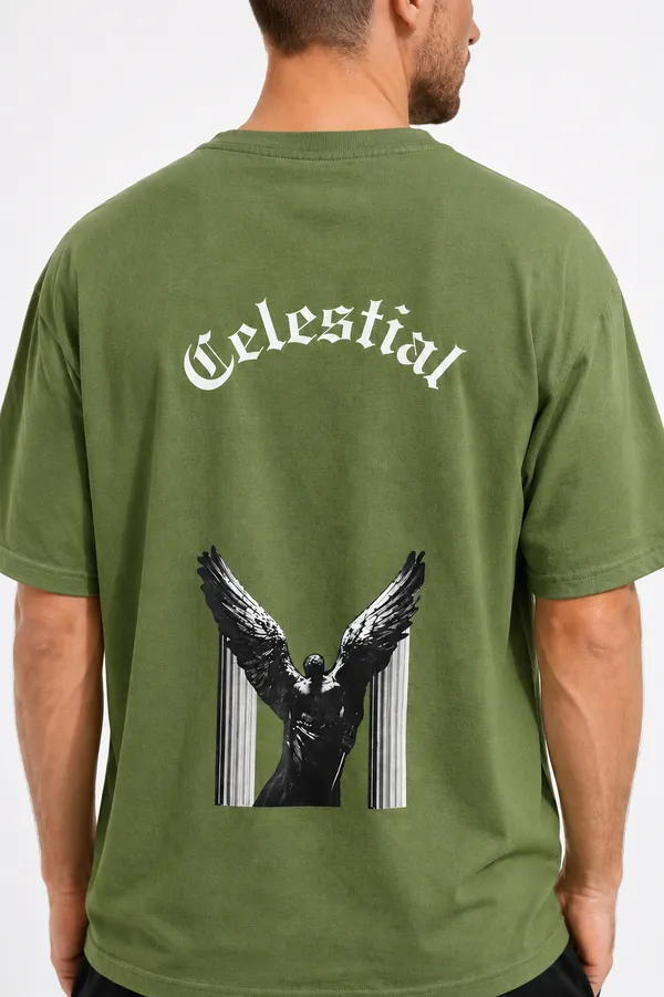 Army_Green_Celestial_Printed_Cotton_T-Shirt_For_Men