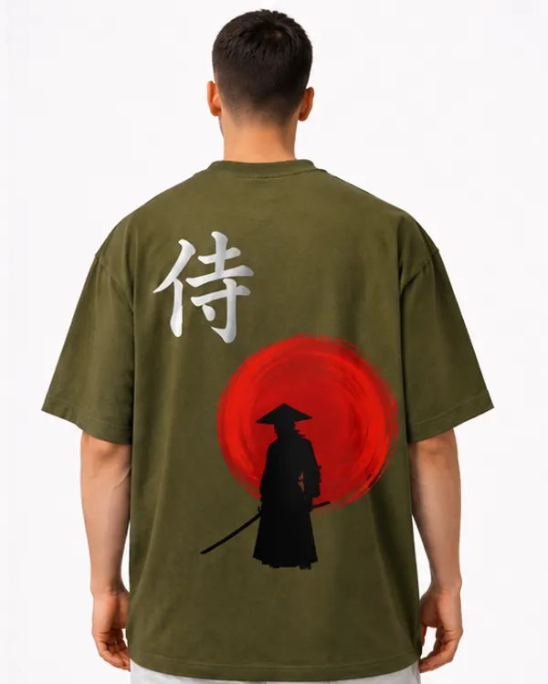Army_Green_Samurai_Printed_Cotton_T-Shirt_For_Men