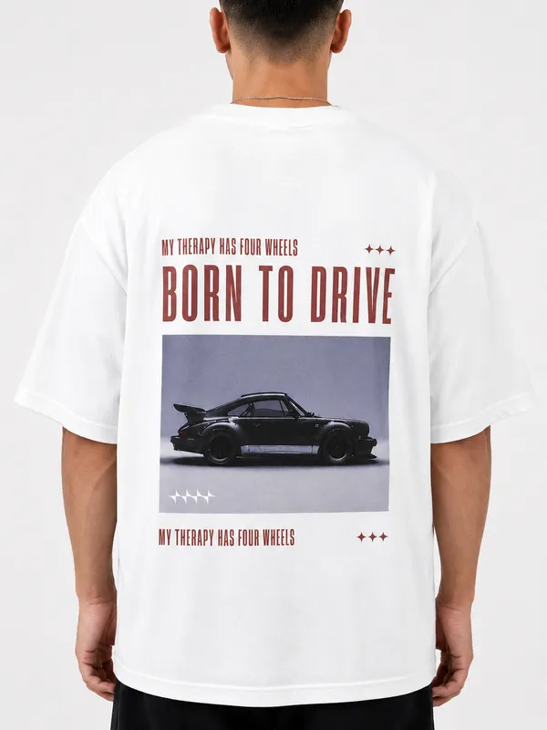 White_Born_To_Drive_Printed_Cotton_T-Shirt_For_Men