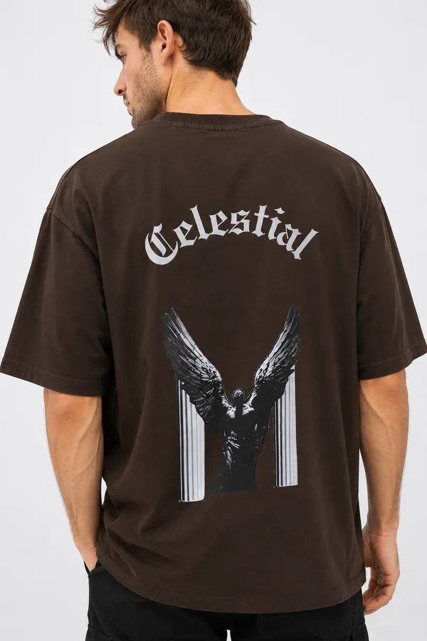 Dark_Brown_Celestial_Printed_Cotton_T-Shirt_For_Men