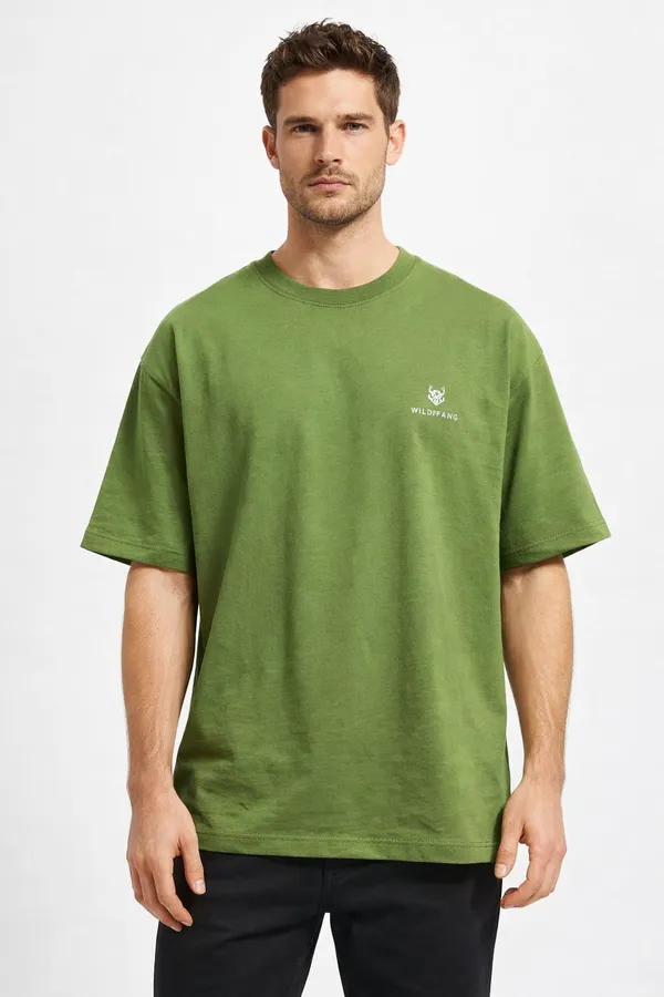 Army_Green_Unbothered_Printed_Cotton_T-Shirt_For_Men