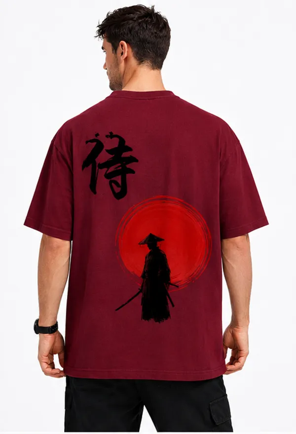 Maroon_Samurai_Printed_Cotton_T-Shirt_For_Men