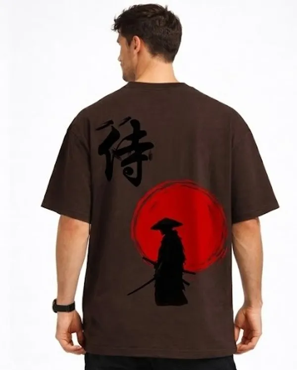 Dark_Brown_Samurai_Printed_Cotton_T-Shirt_For_Men