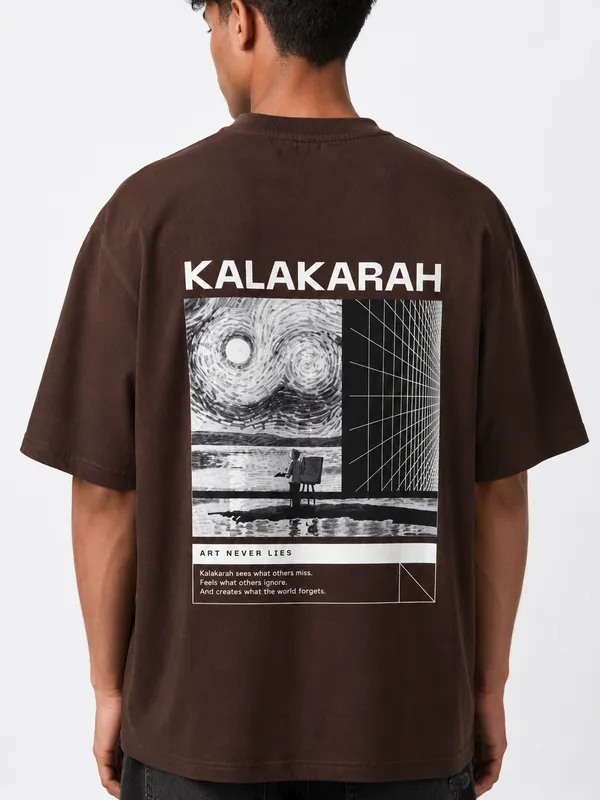 Dark_Brown_Kalakarah_Printed_Cotton_T-Shirt_For_Men