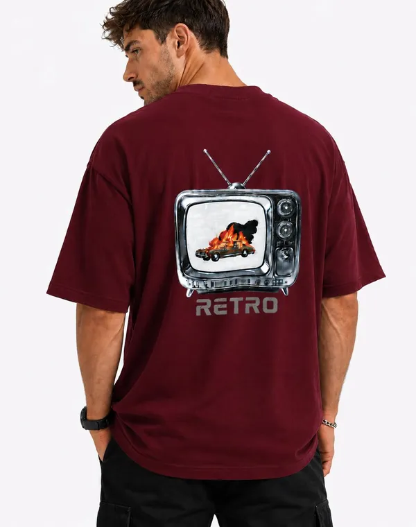 Maroon_Retro_Printed_Cotton_T-Shirt_For_Men