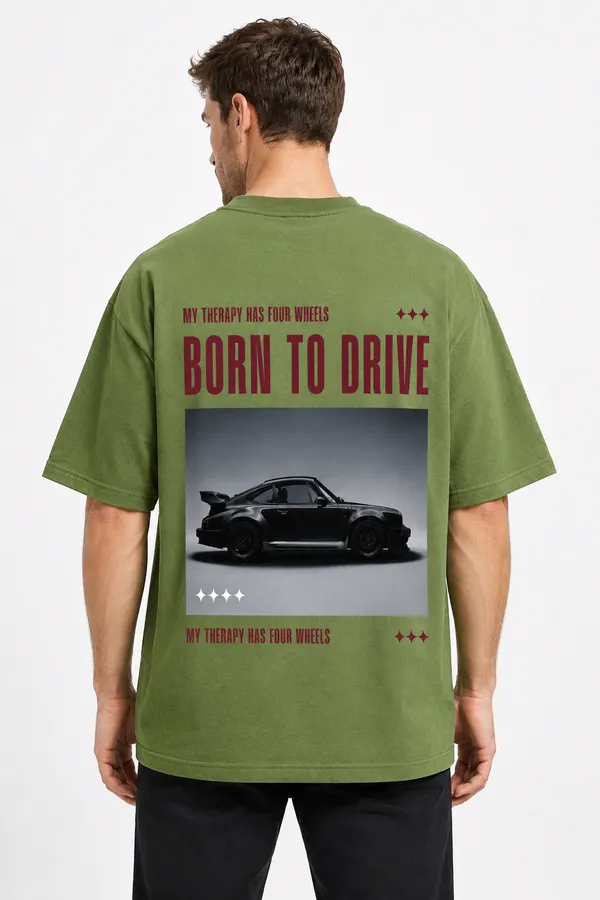 Army_Green_Born_To_Drive_Printed_Cotton_T-Shirt_For_Men