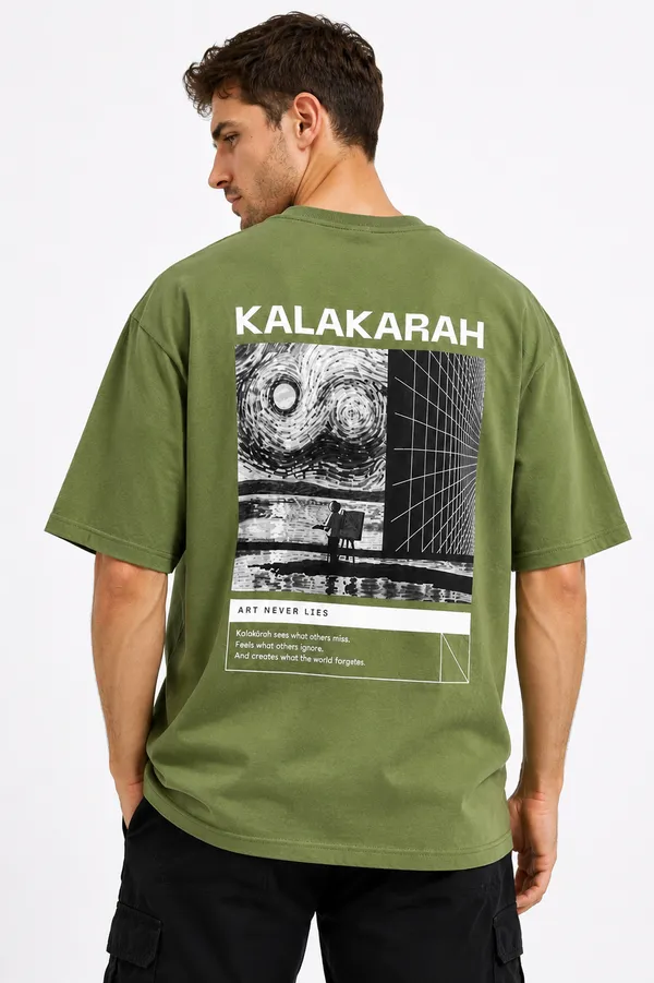 Army_Green_Kalakarah_Printed_Cotton_T-Shirt_For_Men