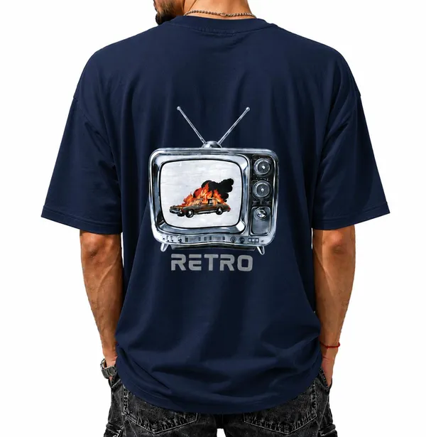 Navy_Retro_Printed_Cotton_T-Shirt_For_Men
