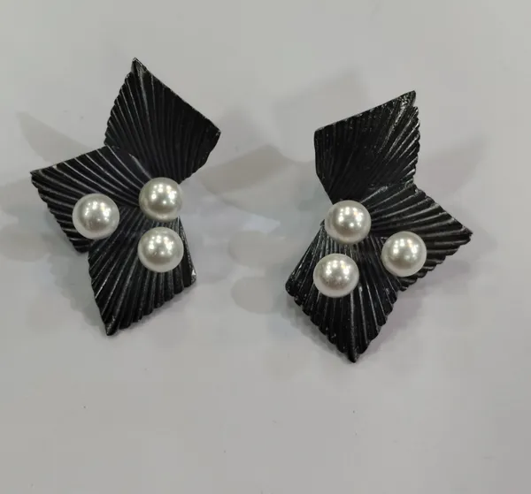 Black_Textured_Statement_Earrings_With_Pearl_Accents