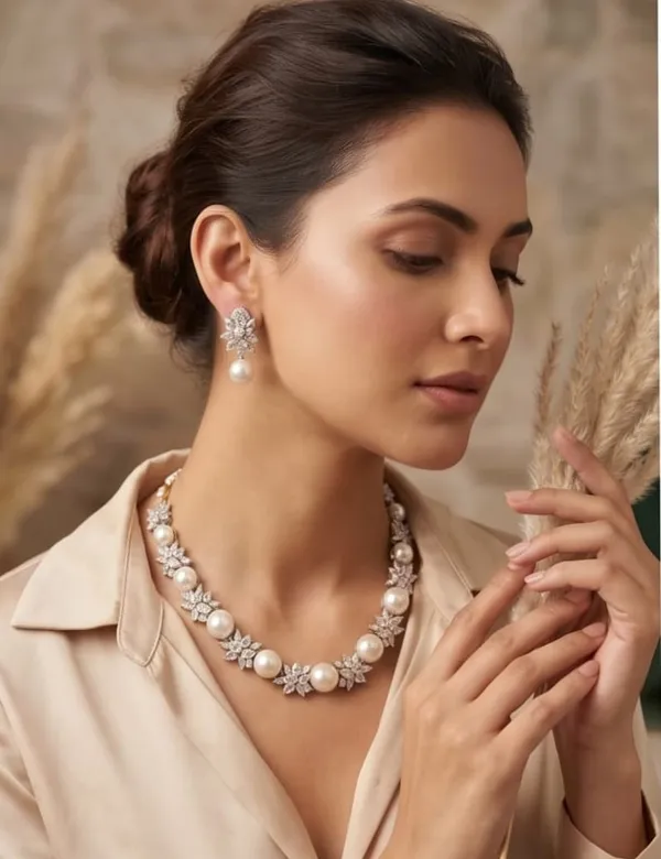 Silver_Pearl_Floral_Statement_Necklace_and_Earrings_Set_for_Women
