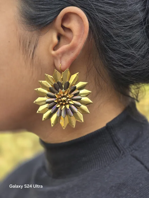 Gold-Toned_Layered_Floral_Statement_Earrings