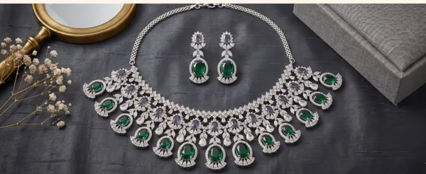 Silver_Emerald_Studded_Statement_Necklace_and_Earrings_Set_for_Women