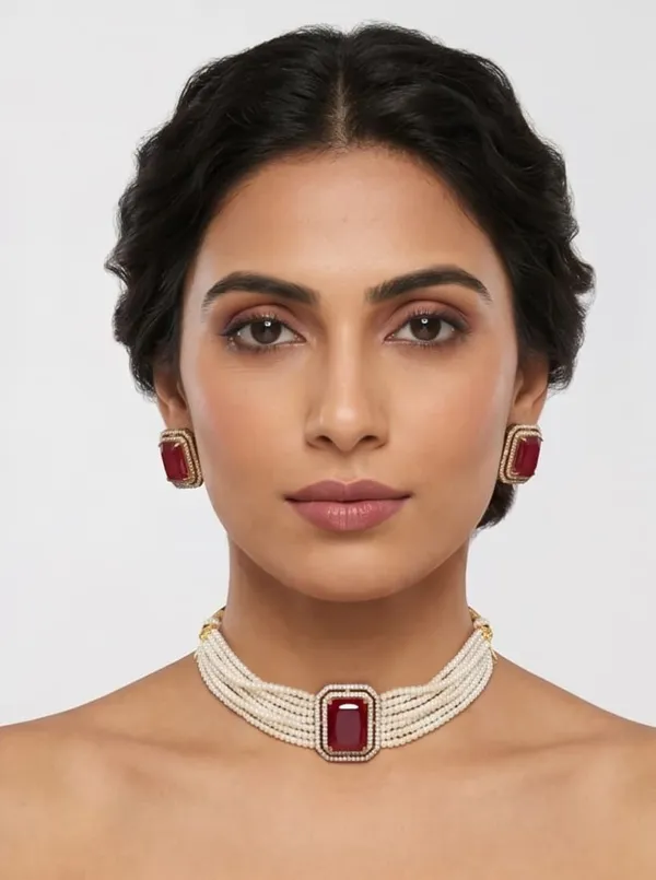 Gold_Pearl_Beaded_Maroon_Stone_Choker_Necklace_Set_for_Women