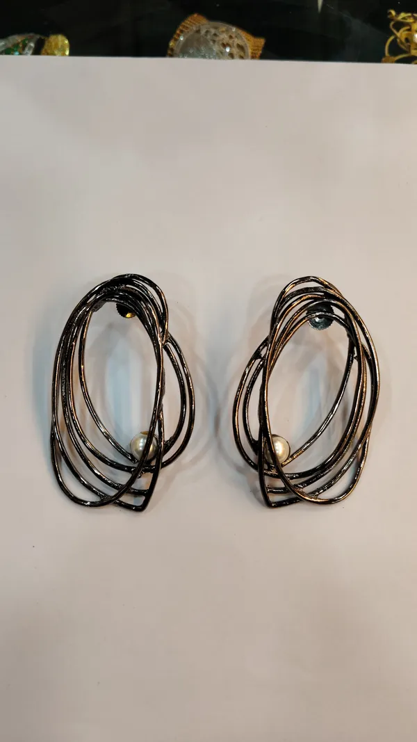 Abstract_Wire_Face_Earrings_With_Pearl_Accents_-_Modern_Art_Statement_Jewelry