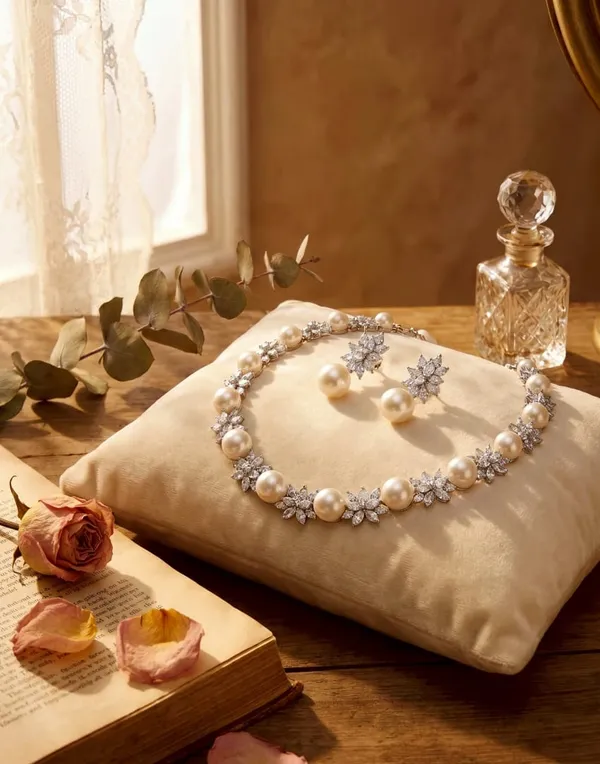 Silver_Pearl_Floral_Statement_Necklace_and_Earrings_Set_for_Women