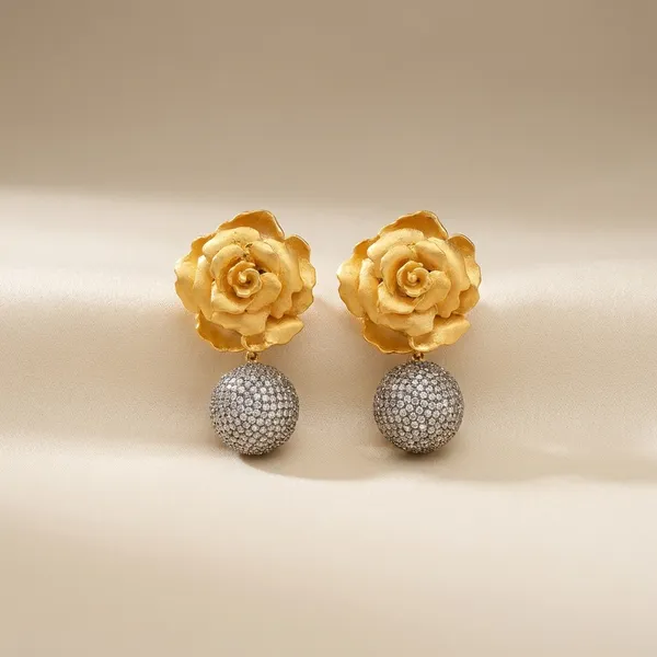 Yellow_Rose_Drop_Earrings_With_Crystal_Ball_Danglers