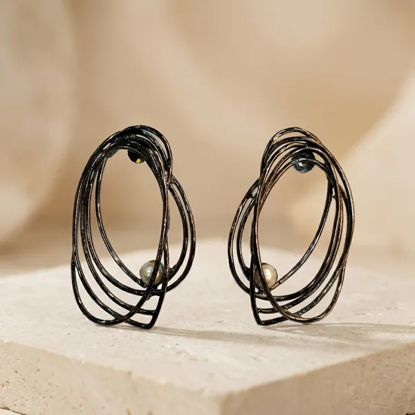 Abstract_Wire_Face_Earrings_With_Pearl_Accents_-_Modern_Art_Statement_Jewelry