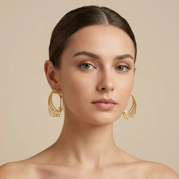Gold_Tone_Multi-Loop_Statement_Earrings_With_Pearl_Accents