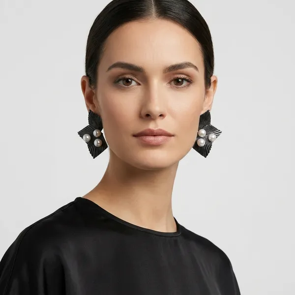 Black_Textured_Statement_Earrings_With_Pearl_Accents