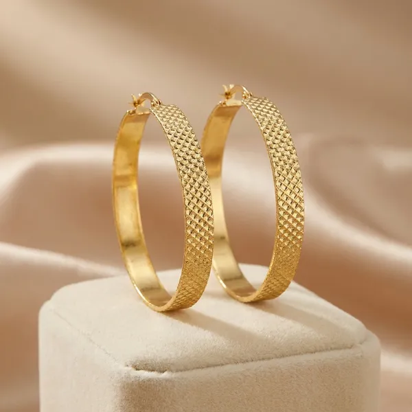 Gold-Plated_Textured_Hoop_Earrings_For_Women