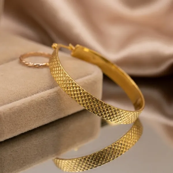 Gold-Plated_Textured_Hoop_Earrings_For_Women