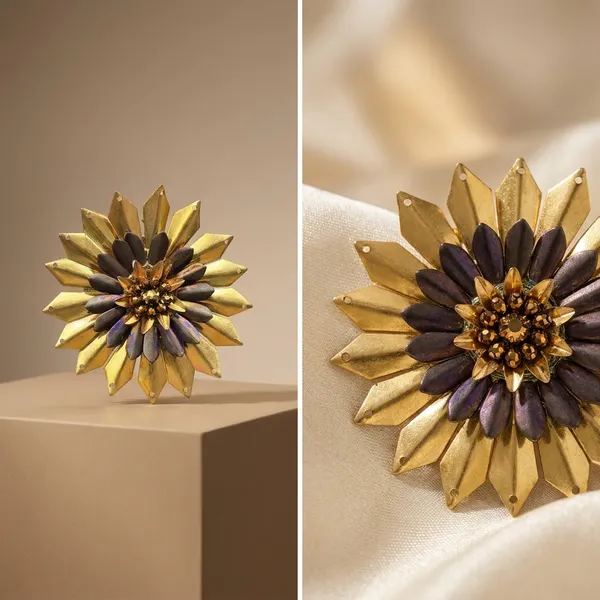 Gold-Toned_Layered_Floral_Statement_Earrings