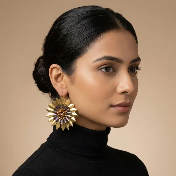 Gold-Toned_Layered_Floral_Statement_Earrings