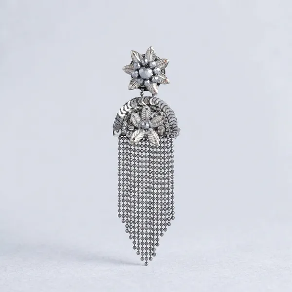 Crystal_Flower_Statement_Earrings_With_Silver_Chain_Tassel