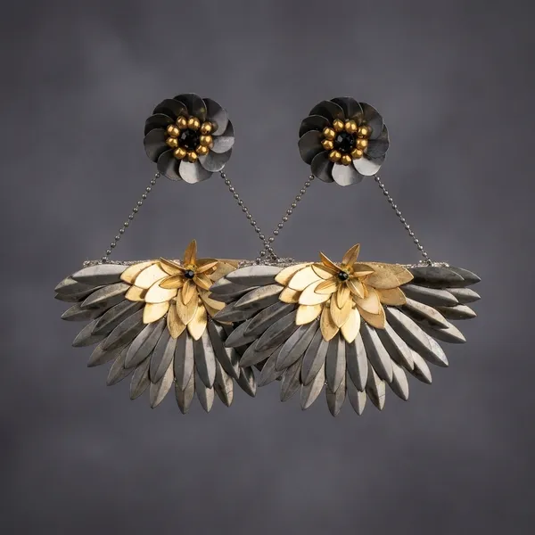Handcrafted_Floral_Statement_Earrings_With_Chain_Drop_Design