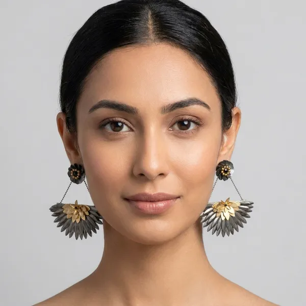 Handcrafted_Floral_Statement_Earrings_With_Chain_Drop_Design