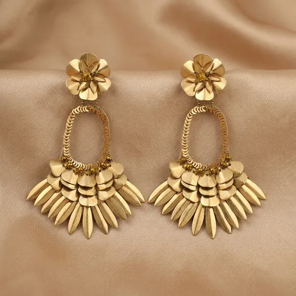 Traditional_Gold-Toned_Statement_Earrings_With_Floral_Stud_And_Layered_Petal_Drop