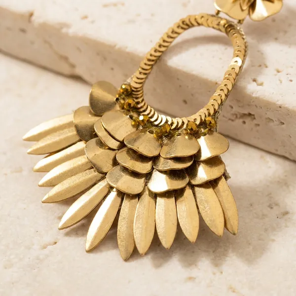 Traditional_Gold-Toned_Statement_Earrings_With_Floral_Stud_And_Layered_Petal_Drop