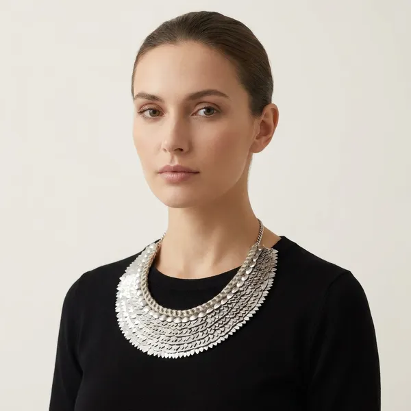 White_Metallic_Disc_Statement_Necklace