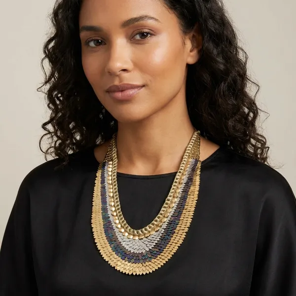 Multi-Layered_Statement_Necklace_With_Gold_And_Metallic_Disc_Design