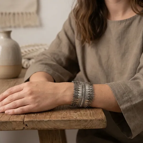 Metallic_Scale_Feather_Design_Bracelet_-_Silver