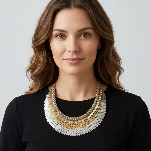 Metallic_Multi-Layered_Statement_Necklace_With_Textured_Disc_Detailing