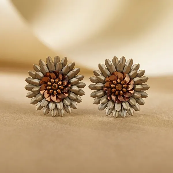 Metallic_Sunflower_Stud_Earrings_With_Crystal_Center