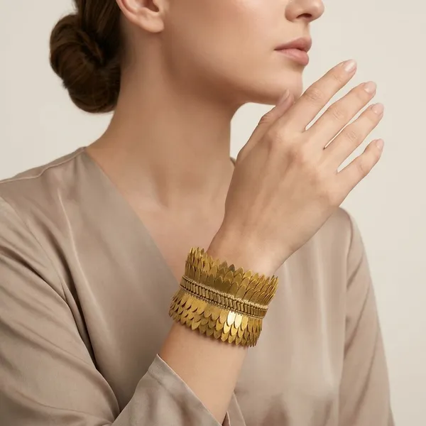 Handcrafted_Golden_Leaf_Bracelet_With_Beaded_Center