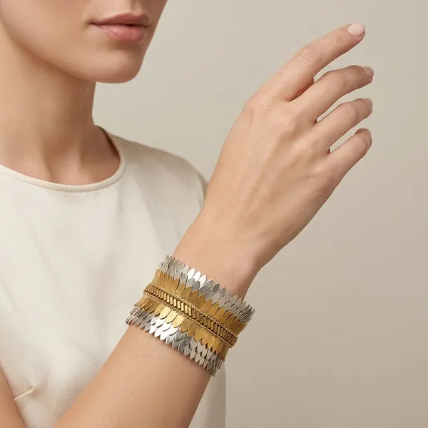 Gold_And_Silver_Tone_Layered_Leaf_Bracelet