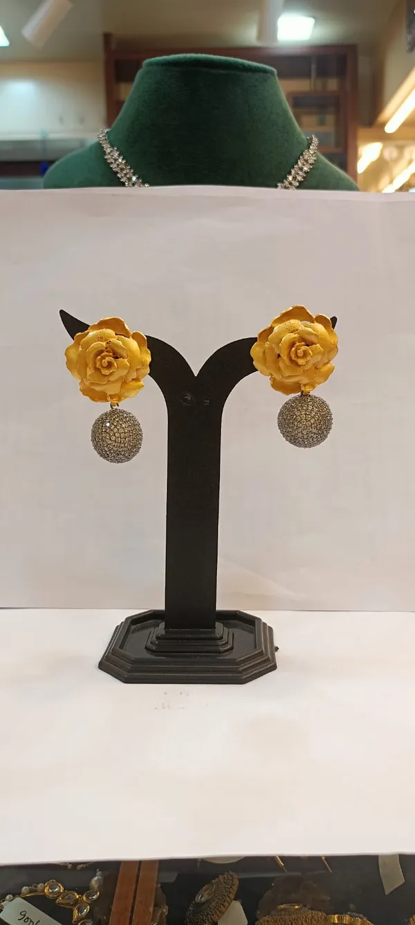 Yellow_Rose_Drop_Earrings_With_Crystal_Ball_Danglers