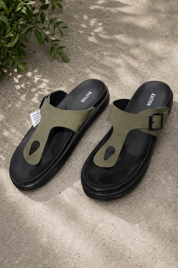 Green_Real_Leather_Casual_Wear_Slide_Sandals_For_Men