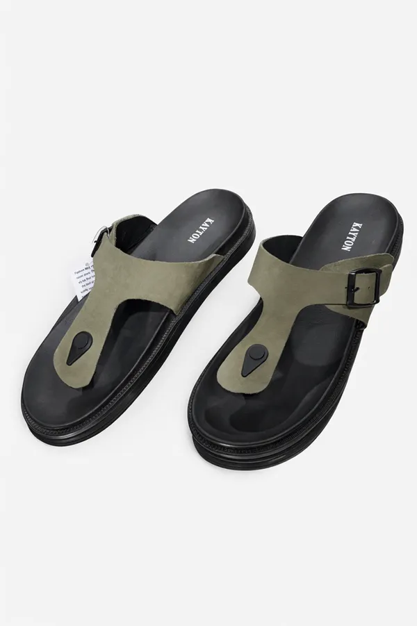 Green_Real_Leather_Casual_Wear_Slide_Sandals_For_Men