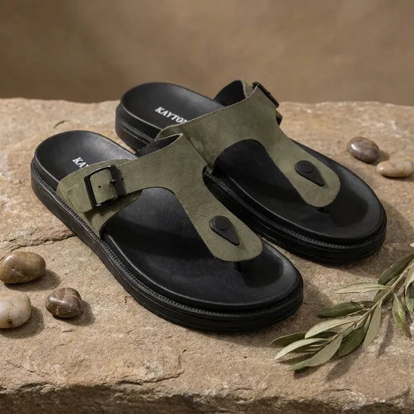Green_Real_Leather_Casual_Wear_Slide_Sandals_For_Men